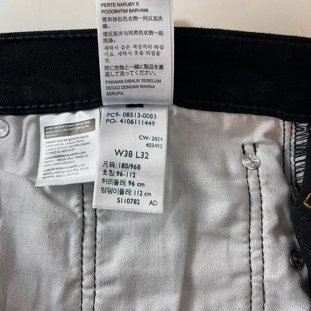 Levis 513 Jeans Mens 38x32 Black Slim Straight Dark Wash Denim Grunge Goth